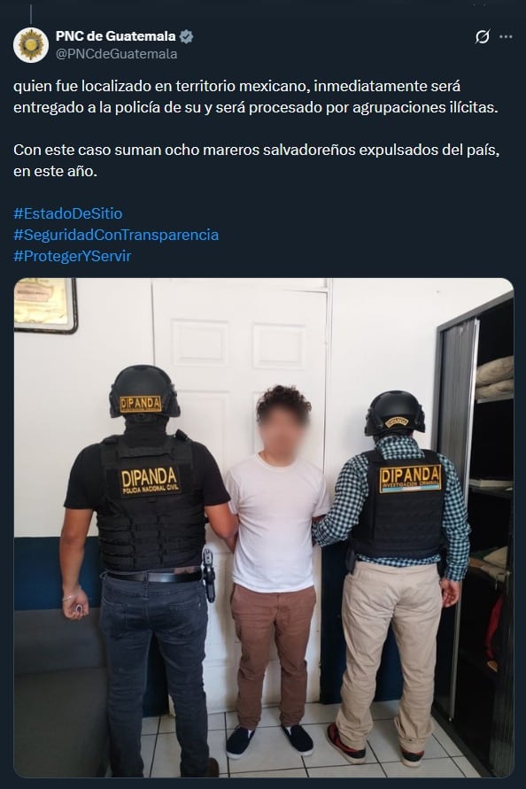 Investigadores de la DIPANDA reportan que en coordinación con autoridades mexicanas recibieron al salvadoreño José Alfonso Escalante Ramírez, de 29 años, alias