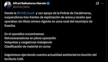 La CAR y la Policía suspenden mina ilegal de arena, grava y recebo en la vereda Panamá, zona rural de Soacha - crédito @Alfred_Balle/X