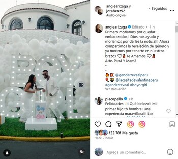 Angie Arizaga y Jota Benz anuncian que su primer bebé será niño. (Instagram)