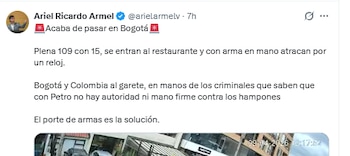 Esta fue la denuncia del atraco armado en el norte de Bogotá - crédito @arielarmelv/X