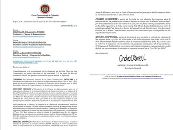 La Corte Constitucional notificó oficialmente