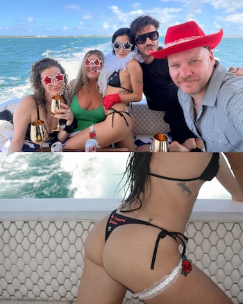 La cantante utilizó prendas y accesorios con la frase "me enamoré, taradas" durante los festejos a bordo de un yate