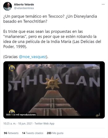 Foto: Captura de Twitter @velardeenlinea