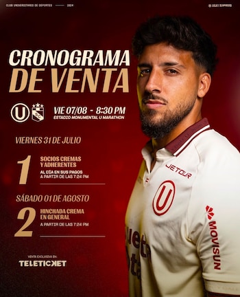 Universitario dio a conocer el cronograma de venta de entradas para el partido ante Sporting Cristal.