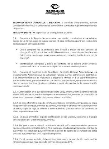 Página de un documento oficial con el logotipo de la Procuraduría General de la Nación de Colombia y varios párrafos de texto mecanografiado