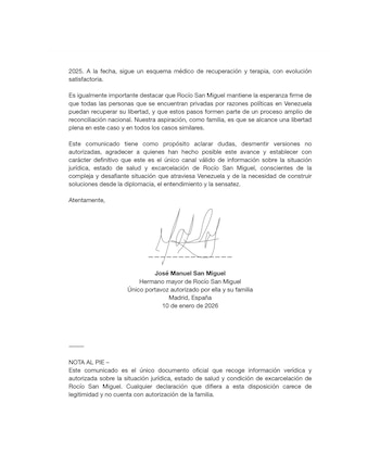 El comunicado firmado por José