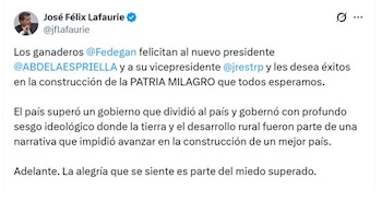 José Félix Lafaurie, presidente ejecutivo de Fedegán, aseguró que el miedo está superado - crédito @jflafaurie/X