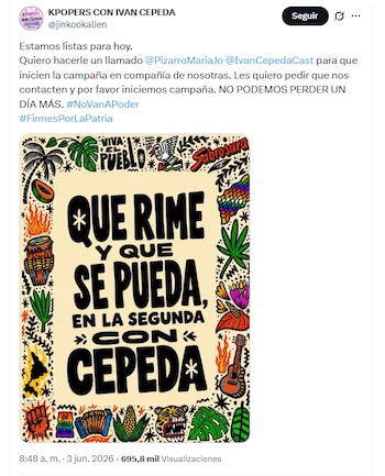 La comunidad K-pop anunció su apoyo a Iván Cepeda - crédito @jinkookalien/X