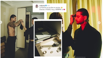 Los accesorios de lujo, como anillos de diamantes y un reloj exclusivo, completaron el look que el artista mostró en su publicación - crédito @maluma/ Instagram