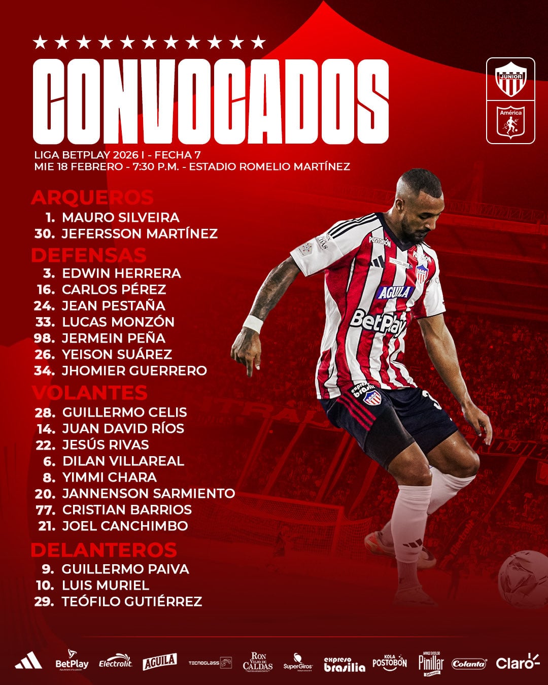 Este es el grupo de jugadores que tendrá Alfredo Arias - crédito @JuniorClubSA / X