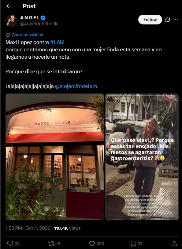 Ángel de Brito destacó el ida y vuelta entre el exfutbolista y la madre de Wanda Nara (X)