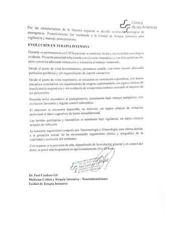 Informe médico de Nadia Beller, la abogada baleada en Bolivia que acusa a Fernando Cerimedo del ataque