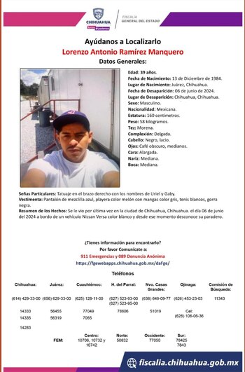 Desaparecido en Chihuahua