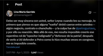 Lina Garrido dudó del mensaje
