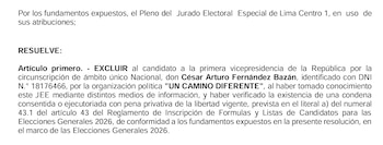 JEE excluye a Arturo Fernández Bazán.