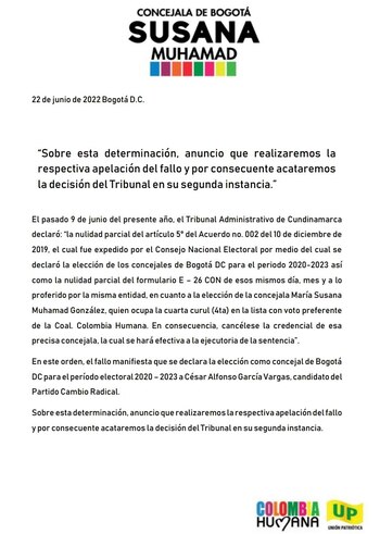 Respuesta de concejal Susana Muhamad