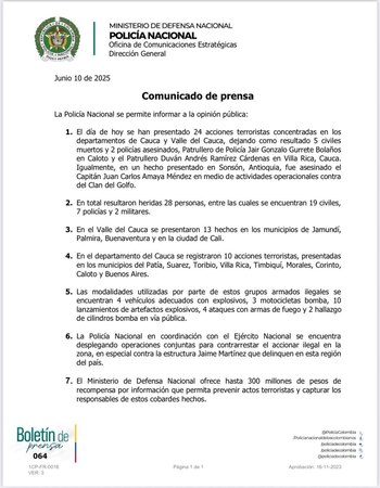 Comunicado de la Policía Nacional