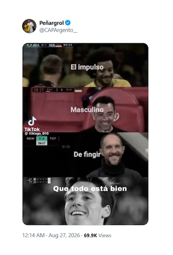 Captura de pantalla de una publicación en redes sociales con una imagen dividida en cuatro paneles que contienen rostros y texto superpuesto