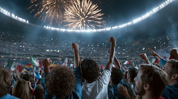 Mexicanos y extranjeros celebrando en las gradas del Estadio Azteca durante la inauguración del Mundial de Futbol. — (Imagen Ilustrativa Infobae)