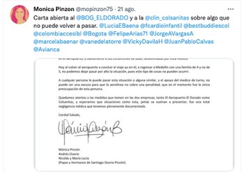 Denuncia de Mónica Pinzón en