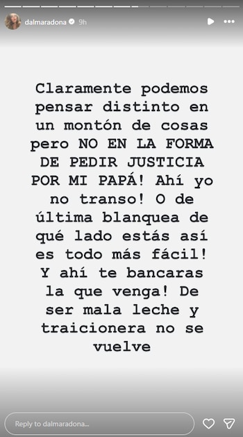La hija mayor del Diez dejó en claro su enojo luego de la postura de su hermana en el juicio (Instagram)