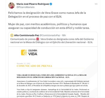 María José Pizarro destaca los méritos de Vera Grabe para su nuevo cargo - crédito @PizarroMariaJo
