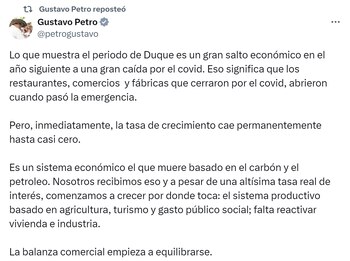 El presidente Gustavo Petro aseguró que el país empezó a crecer en los sectores que ha mostrado mayor interés