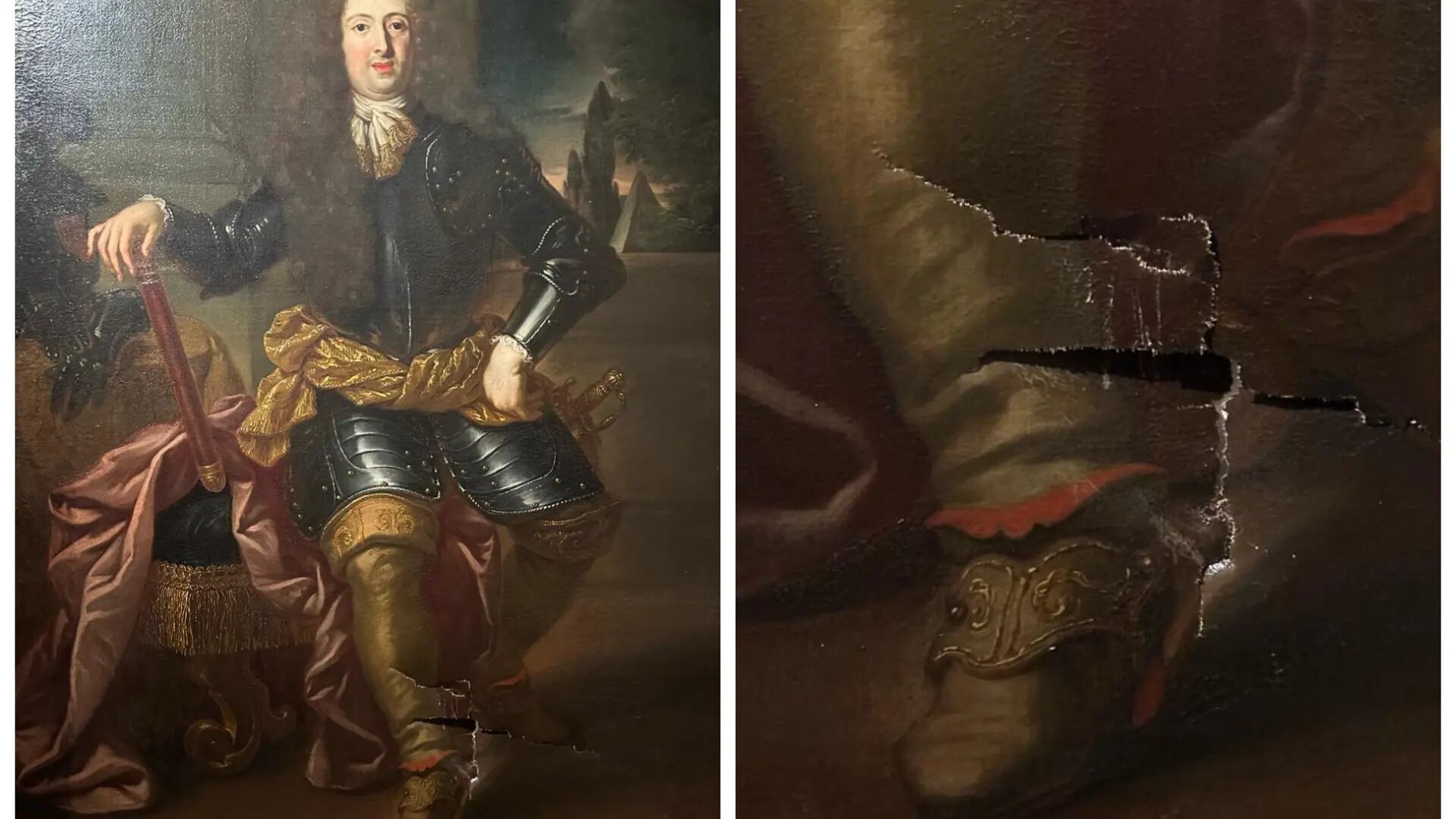 Imagen del cuadro roto por un turista en la Galería Uffizi en Italia