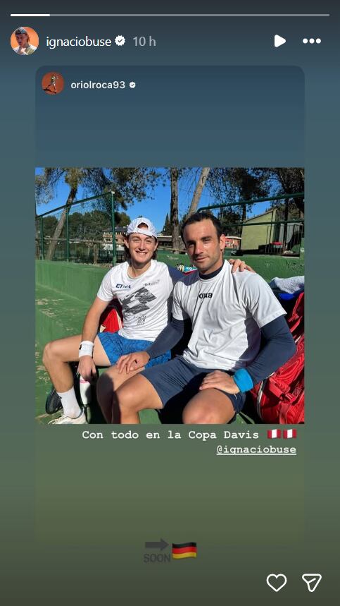 Ignacio Buse reconfirma su presencia en la serie de Perú vs Alemania por Copa Davis. Crédito: Instagram Ignacio Buse.