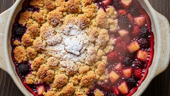 Crumble de manzana, frutos rojos con avena: postre con fibra y antioxidantes para tu corazón