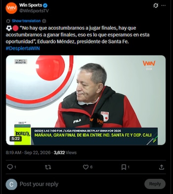 El presidente del cuadro "Cardenal" habló sobre la posible sede de la final femenina entre Santa Fe y Cali-crédito @WinSportsTV/X