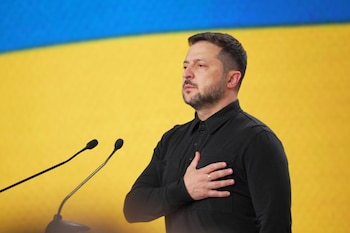 22/08/2026 August 22, 2026, Ukraine, Ukraine, Ukraine: Ukrainian President Volodymyr Zelensky attends the Ninth International Veterans Forum in Kyiv, Ukraine, on August 22, 2026. Officials and veterans' representatives gather at the forum to discuss issues affecting veterans and ways to support them
POLITICA
PRESIDENT OF UKRAINE / Zuma Press / Europa Press