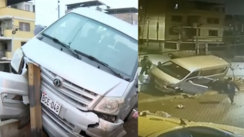 Mujer persigue a asaltantes y los delincuentes chocan la minivan donde iban tras robarle el celular en SJM