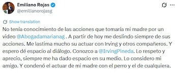Emiliano Rojas niega participación en acciones legales de su madre.