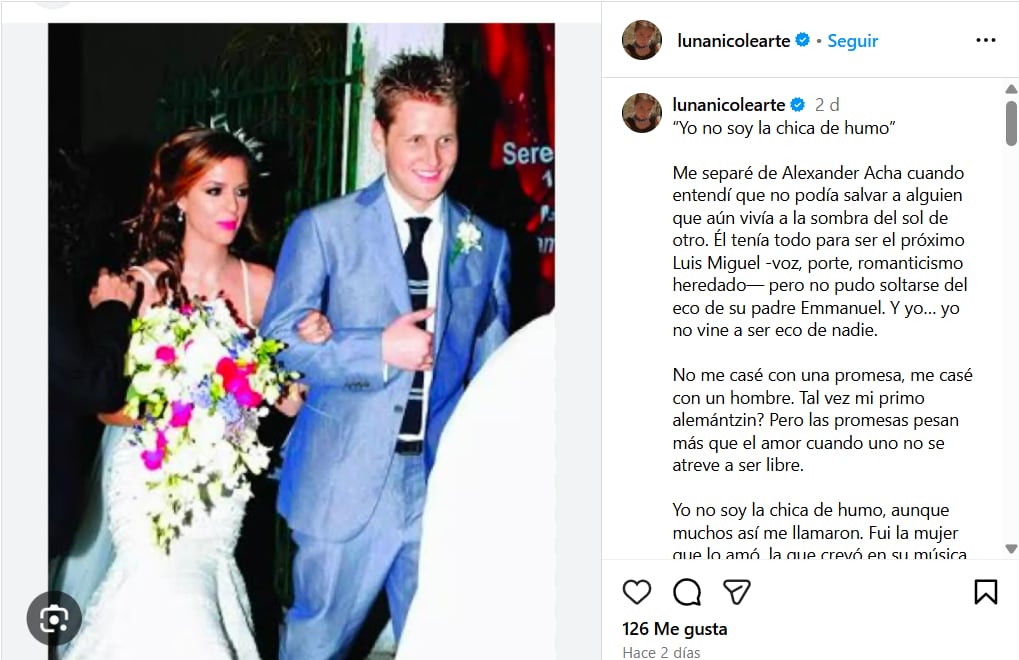 Christiane señaló los motivos que la orillaron al divorcio. (Instagram/lunanicolearte)