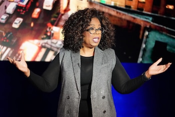 Oprah Winfrey talks on stage