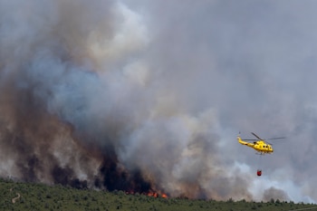 Vista de los trabajos de extinción este viernes, en el incendio de La Mierla (Guadalajara). (Nacho Izquierdo/EFE)