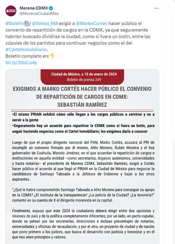 Morena exige a Marko Cortés