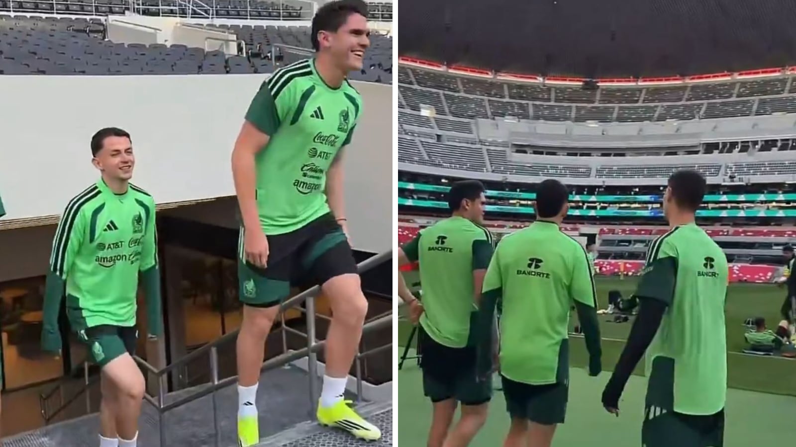 Los jugadores reaccionaron por primera vez tras ver el estadio. X/@MultimediaEJA