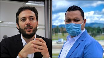 Alcalde de Medellín, Daniel Quintero, y el exdirector del Sistema Informativo de Telemedellín, Hernán Muñoz