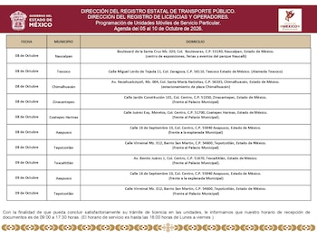 El horario de atención de las unidades móviles será de lunes a viernes de las 9:00 a las 17:30 horas (Semovi Edomex)
