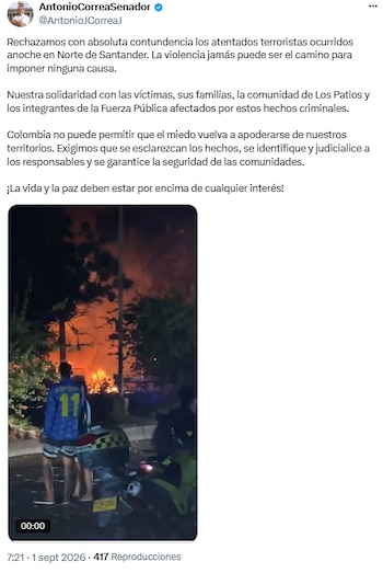 Antonio Correa exigió identificar a los responsables de atentado en Los Patios, Norte de Santander - crédito @AntonioJCorreaJ/X