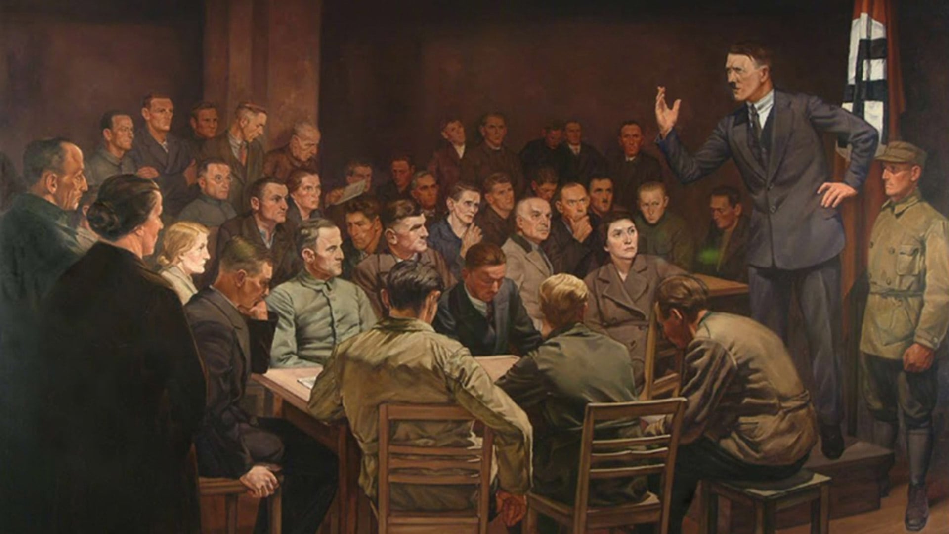 Adolf Hitler pronunció su primer discurso ante la asamblea del Partido Obrero Alemán el 16 de octubre de 1919 en Múnich (United States Holocaust Memorial)