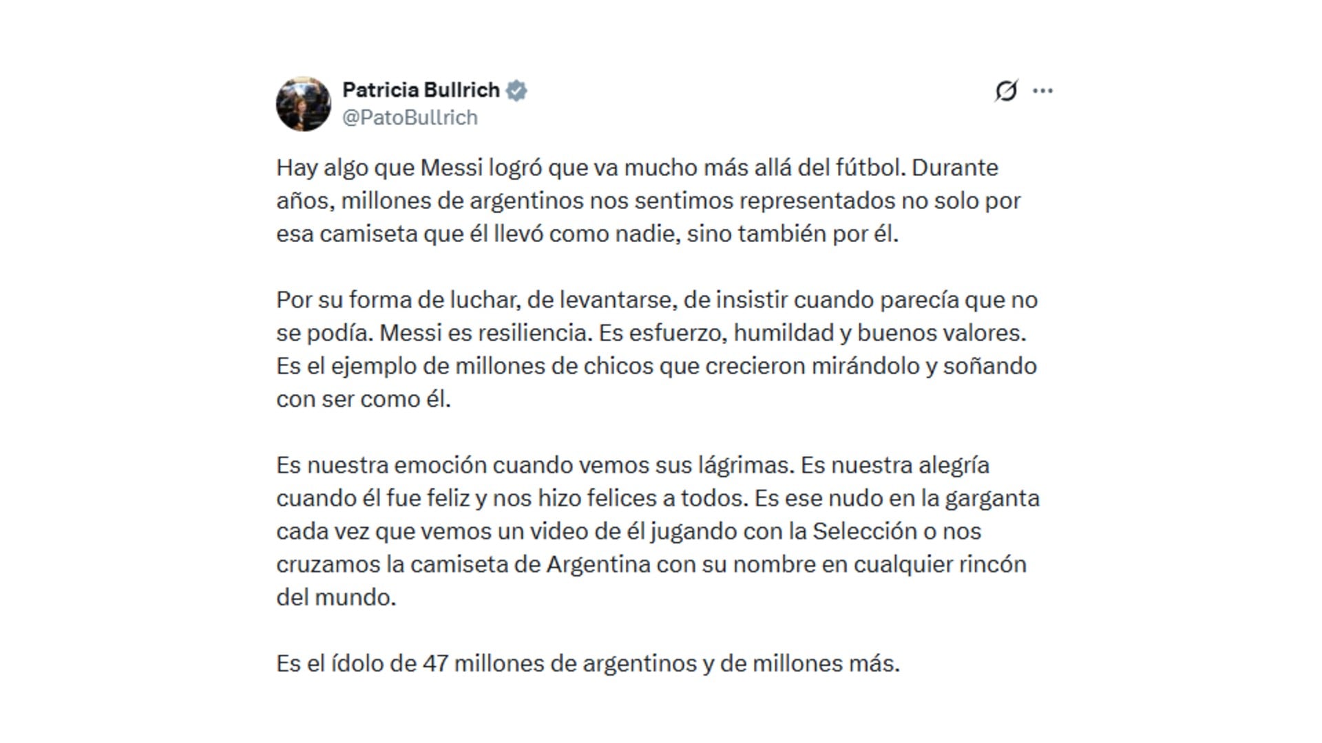 El mensaje que le dedicó Patricia Bullrich a Lionel Messi