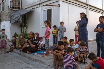 Refugiados sirios en un campamento
