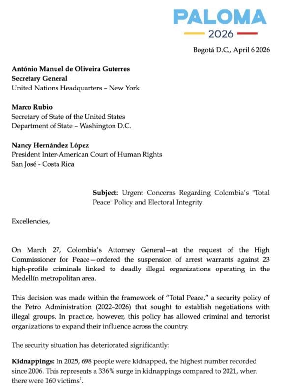 Según Paloma Valencia, el terrorismo “se disparó un 119%”, asegurando que el Gobierno supuestamente le entregó el país a la criminalidad - crédito @PalomaValenciaL/X