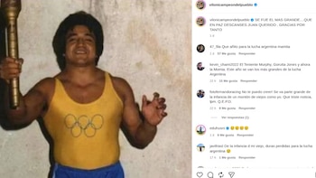 Captura de pantalla de una publicación de Instagram que incluye la fotografía de un luchador y varios comentarios de usuarios