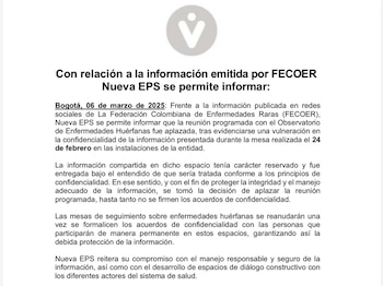 Nueva EPS informó que aplazó