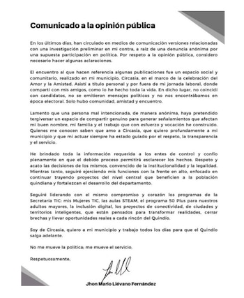 Con este comunicado en redes