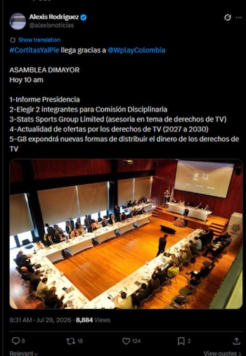 La Dimayor convocó una asamblea extraordinaria este miércoles 29 de julio para discutir la distribución del dinero por derechos de televisión entre los clubes afiliados-crédito @alexisnoticias/X